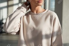 Woman in a neutral sweatshirt mockup Product Image 1