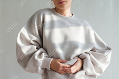 Woman in beige sweatshirt mockup Product Image 1