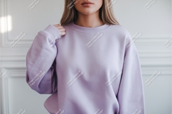 Woman in lilac sweatshirt mockup Product Image 1