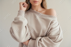 Woman wears a beige sweatshirt mockup Product Image 1