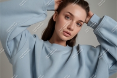 Woman in blue sweatshirt mockup Product Image 1