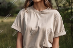 Woman in beige tshirt mockup Product Image 1