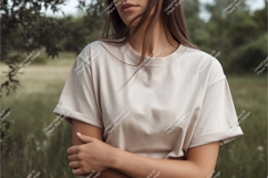 Woman in beige tshirt mockup Product Image 1