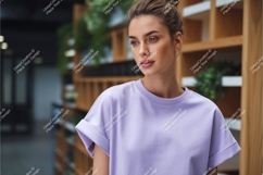 Woman in lilac tshirt portrait mockup Product Image 1