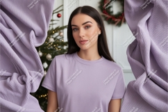 Brunette woman in lilac tshirt mockup Product Image 1