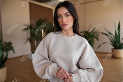 Woman in beige sweatshirt mockup Product Image 1