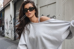 Woman wears gray sweatshirt mockup Product Image 1