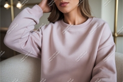 Woman in a pink sweatshirt mockup Product Image 1