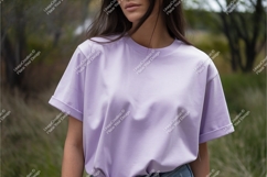 Woman wears a lavender tshirt mockup Product Image 1