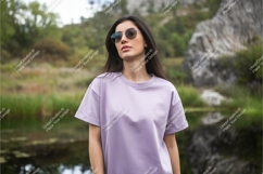 Woman in lilac tshirt mockup Product Image 1