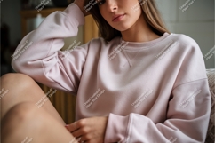 Woman in pink sweatshirt posing mockup Product Image 1