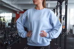 Woman in light blue sweatshirt mockup Product Image 1