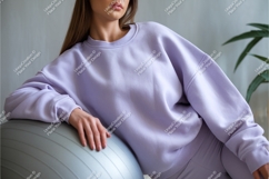 Woman in lavender sweatshirt mockup Product Image 1