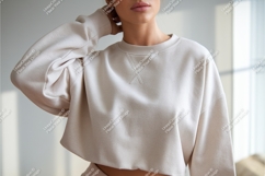 Woman in beige sweatshirt mockup Product Image 1