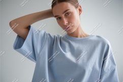 Fair skinned woman in blue mockup Product Image 1