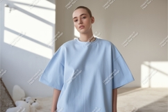 Woman in light blue tshirt mockup Product Image 1
