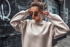 Woman in sunglasses and sweatshirt mockup Product Image 1