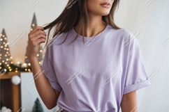 Woman in lilac tshirt mockup Product Image 1