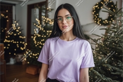 Woman in lilac shirt near tree mockup Product Image 1