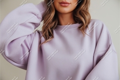 Woman in lilac sweatshirt mockup Product Image 1