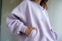Woman in lilac sweatshirt mockup Product Image 1