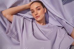 Woman in lilac tshirt mockup Product Image 1