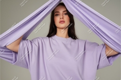 Woman in lilac shirt poses mockup Product Image 1