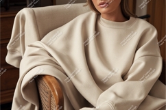 Woman in beige sweatshirt mockup Product Image 1