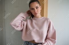 Woman in pink sweatshirt mockup Product Image 1