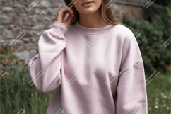 Woman in pink sweatshirt outdoors mockup Product Image 1