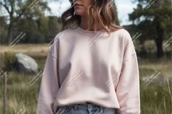 Woman in pink sweatshirt mockup Product Image 1