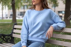 Woman in blue sweatshirt mockup Product Image 1