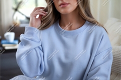 Woman in blue sweatshirt mockup Product Image 1