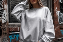 Woman in gray sweatshirt mockup Product Image 1