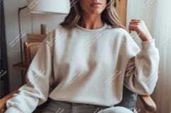 Woman in beige sweatshirt mockup Product Image 1