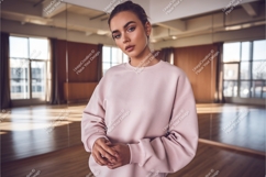 Woman in pink sweatshirt mockup Product Image 1