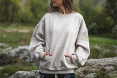 Woman in beige sweatshirt outside mockup Product Image 1