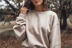 Woman in beige sweatshirt mockup Product Image 1