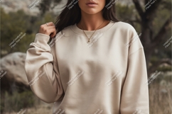 Woman in beige sweatshirt mockup Product Image 1