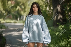Woman poses in a sweatshirt mockup Product Image 1