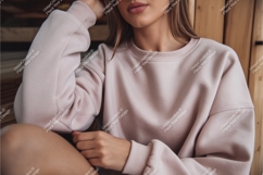 Woman poses in a sweatshirt mockup Product Image 1