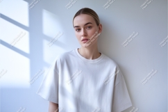 Woman in tshirt looking forward mockup Product Image 1