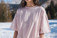 Pink tshirt in snowy landscape mockup Product Image 1