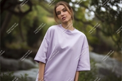 Woman in purple tshirt poses mockup Product Image 1