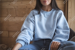 Woman in blue sweatshirt and jeans mockup Product Image 1
