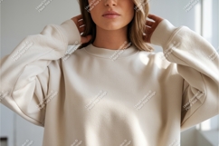Woman in beige sweatshirt mockup Product Image 1