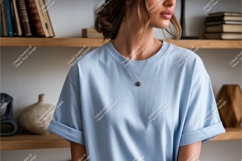 Woman in blue tshirt mockup Product Image 1