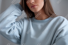 Woman in blue sweatshirt mockup Product Image 1