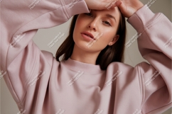 Woman in pink sweatshirt mockup Product Image 1