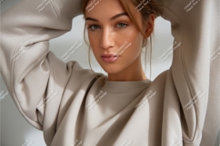 Woman in gray top poses mockup Product Image 1